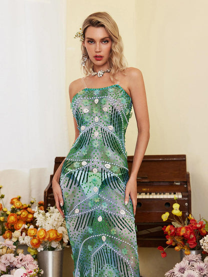 Ennis Strapless Flower Embellished Maxi Dress