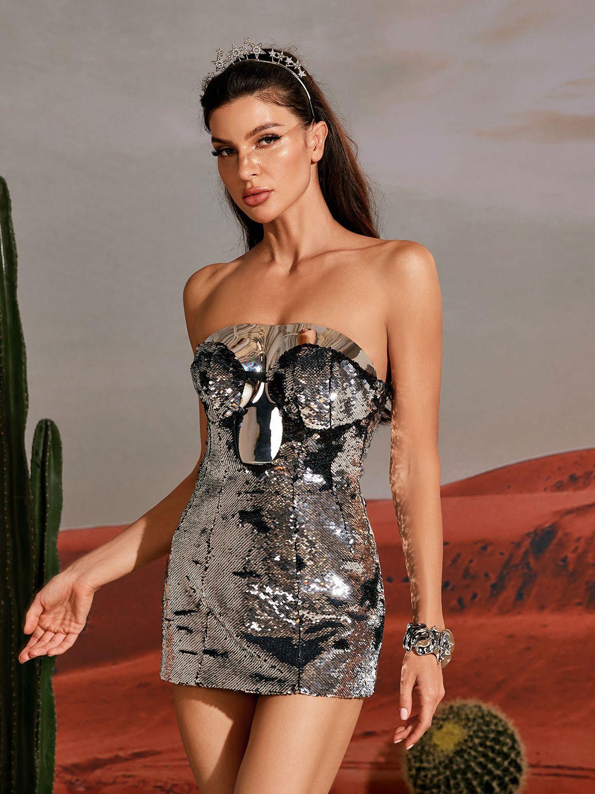 Enzi Strapless Cutout Sequin Mini Dress
