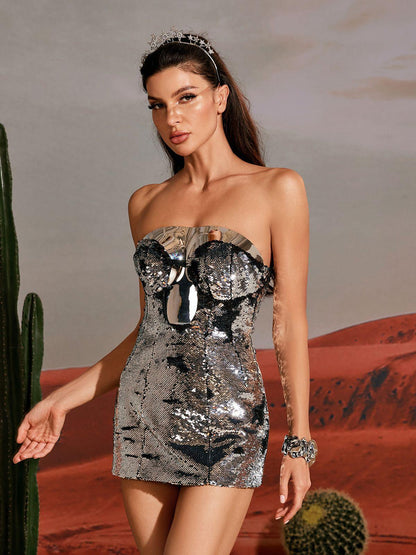 Enzi Strapless Cutout Sequin Mini Dress