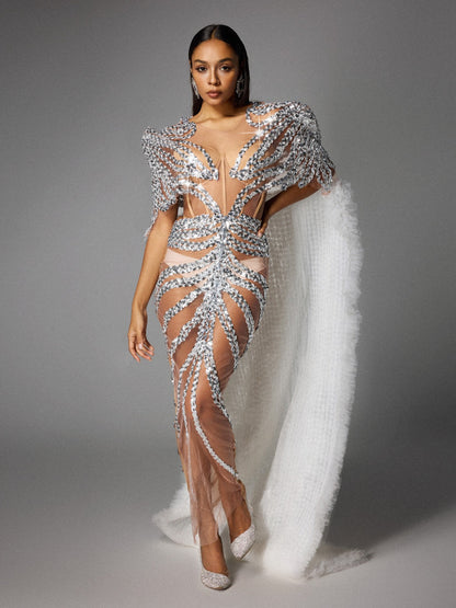 Eorkonweald Sequin Tulle Maxi Dress