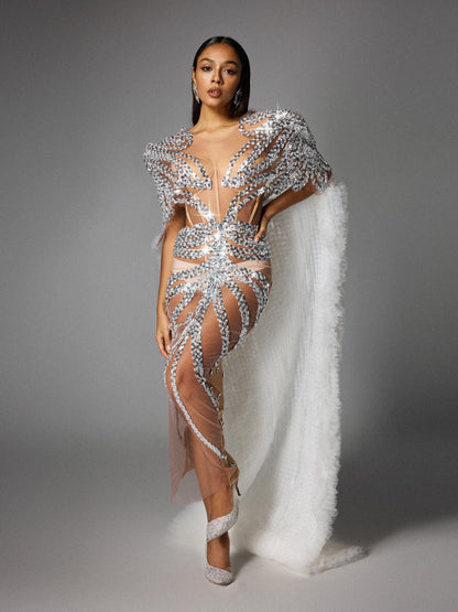 Eorkonweald Sequin Tulle Maxi Dress