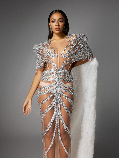 Eorkonweald Sequin Tulle Maxi Dress