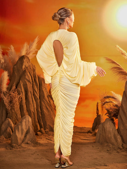 Eryvix Cutout Flower Ruched Maxi Dress