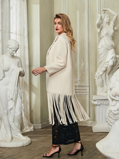 Esclarmonde V Neck Fringe Woolen Coat