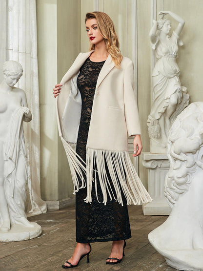 Esclarmonde V Neck Fringe Woolen Coat