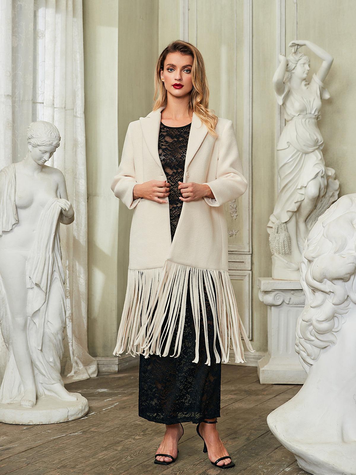 Esclarmonde V Neck Fringe Woolen Coat