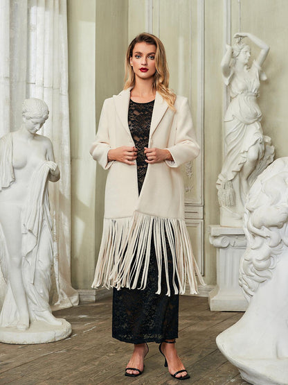 Esclarmonde V Neck Fringe Woolen Coat