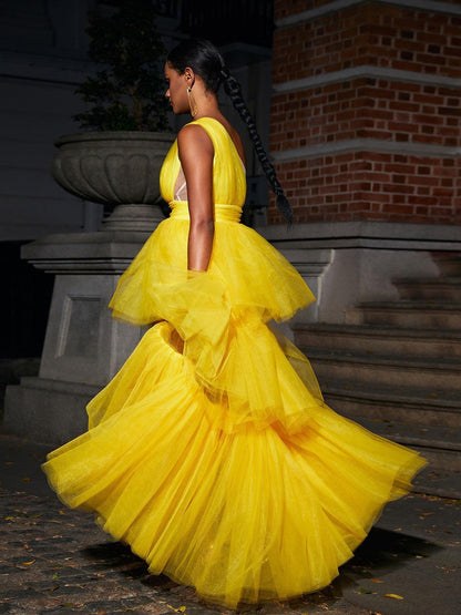 Essie One Shoulder Tulle Maxi Dress