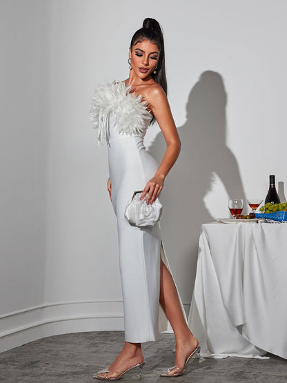 Étienne Flower Fringe Bandage Midi Dress