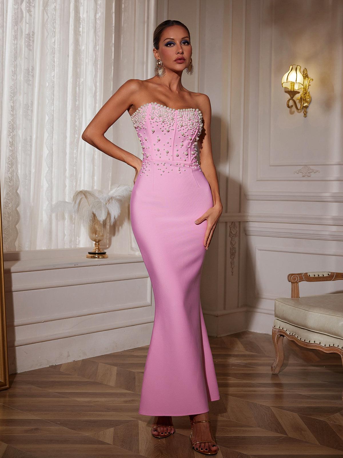 Everett Strapless Pearl Bandage Dress