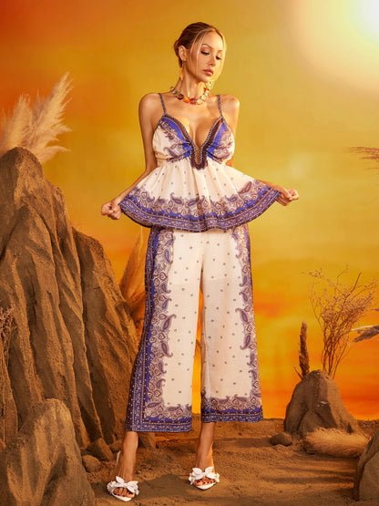 Ezmir Spaghetti Printed Pants Set