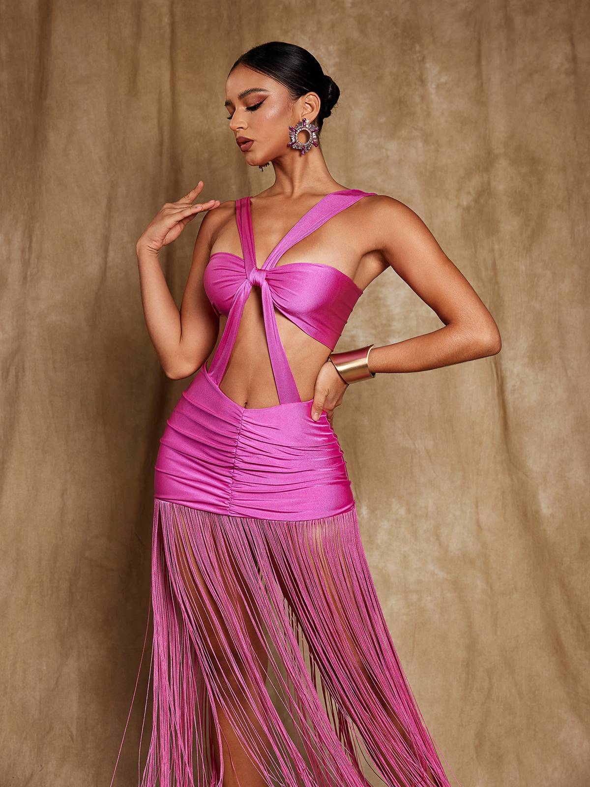 Faline Cutout Twisted Fringe Mini Dress