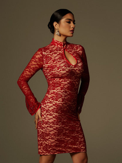 Fleury Long Sleeve Lace Midi Dress