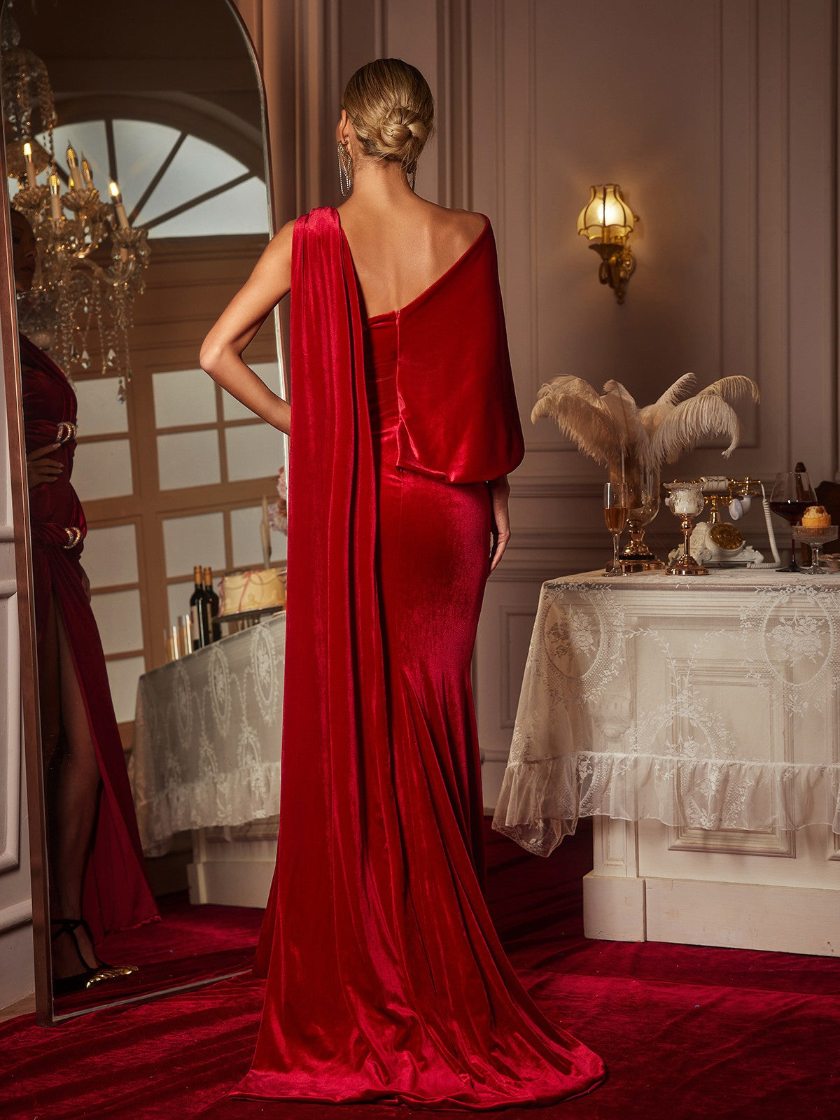 Gabija Draped Split Velvet Maxi Dress