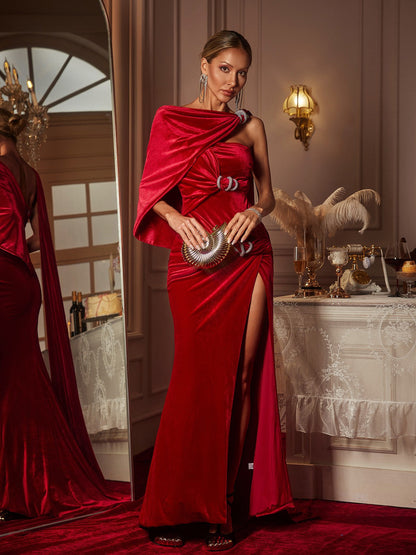 Gabija Draped Split Velvet Maxi Dress