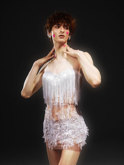 Gadiel Strapless Sequin Corset Mesh Dress