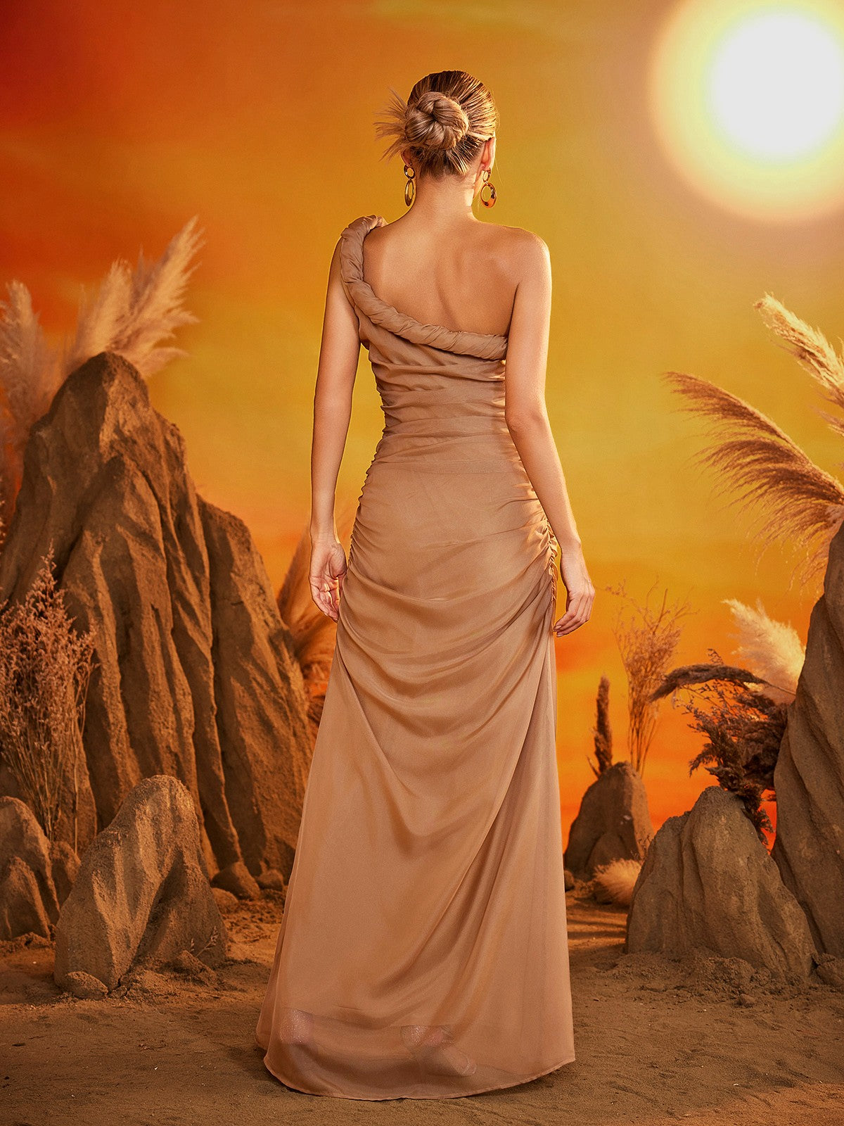 Gaelira One Shoulder Ruched Maxi Dress