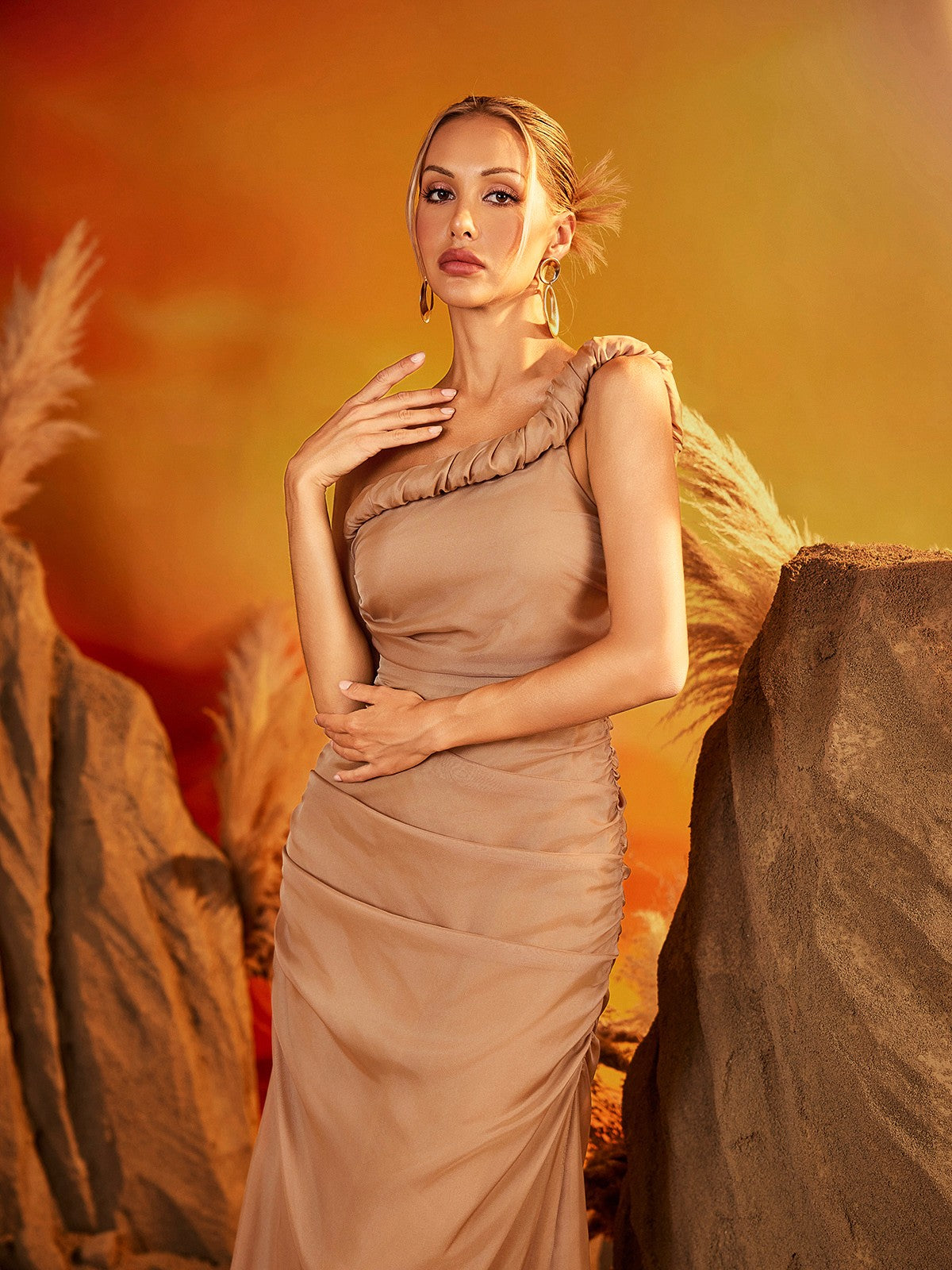 Gaelira One Shoulder Ruched Maxi Dress