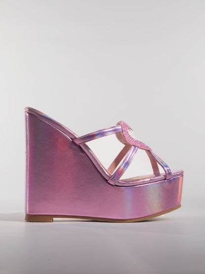 Gaelvira Rhinestone Heart Wedge Mules