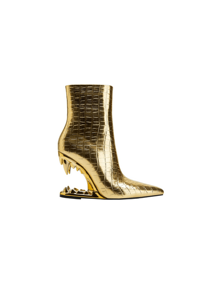 Gale Tiger Tooth Cutout Boots In Gold