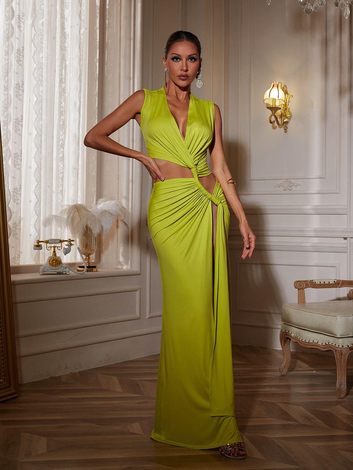 Gertrude V Neck Cutout Split Maxi Dress