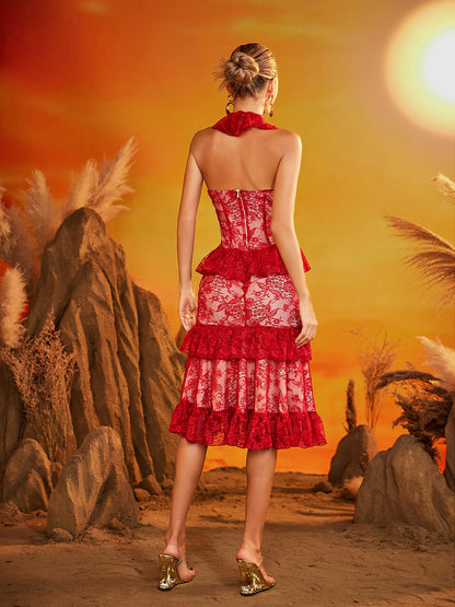 Gexor V Neck Embroidered Midi Dress