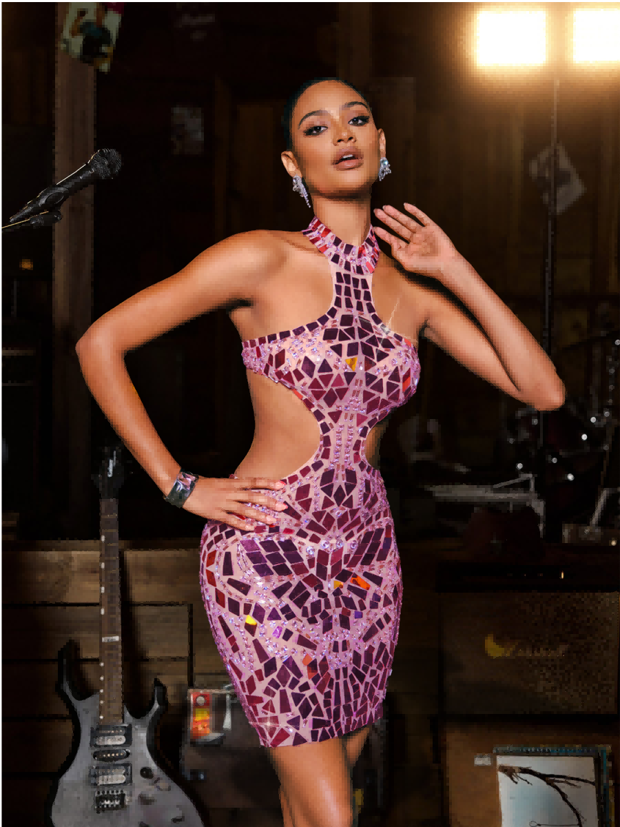 Grisha Acrylic Embellished Cutout Mini Dress