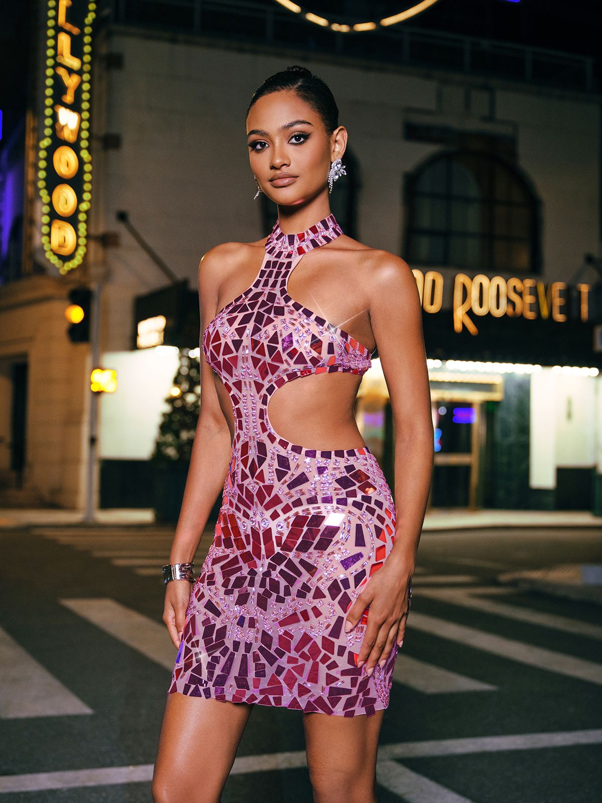 Grisha Acrylic Embellished Cutout Mini Dress