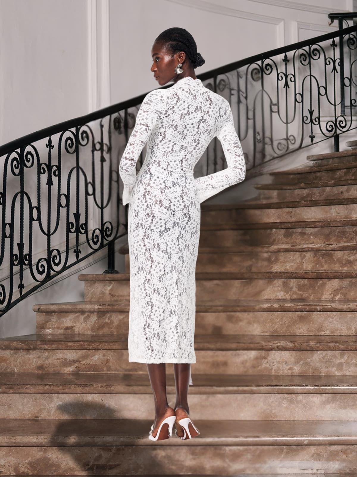 Gryndis Lace Up Split Lace Midi Dress