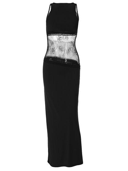 Gryvath Backless Lace Midi Dress In Black