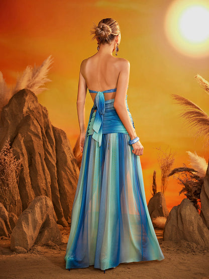 Gryxan Strapless Ruched Split Maxi Dress