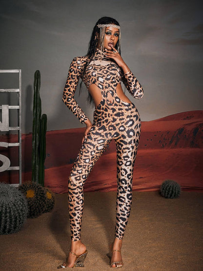 Gunner Cutout Leopard Rhinestone Jumpsuit