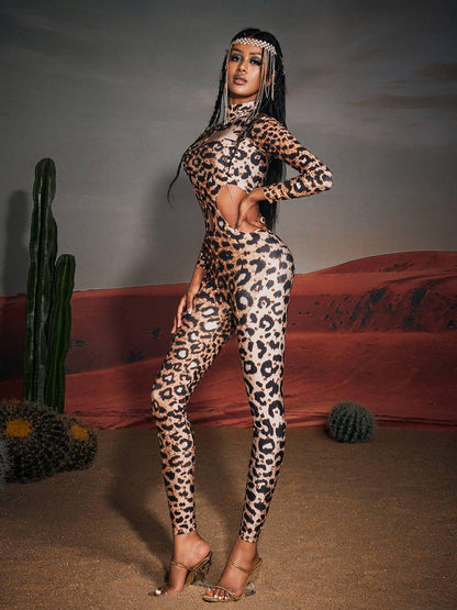 Gunner Cutout Leopard Rhinestone Jumpsuit