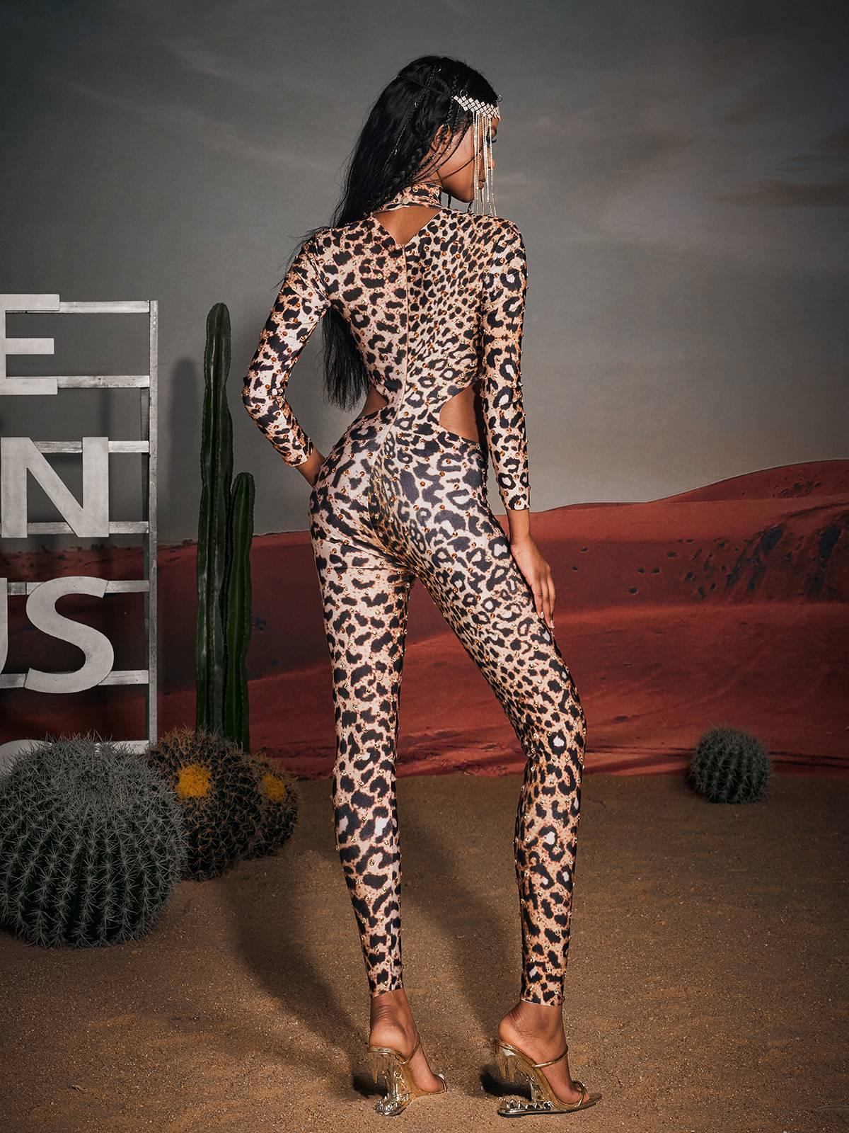 Gunner Cutout Leopard Rhinestone Jumpsuit