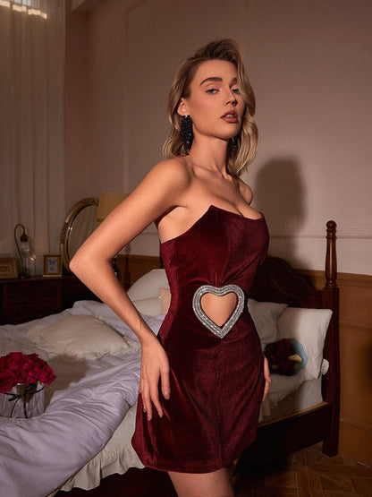 Gus Crystal Heart Cutout Velvet Dress