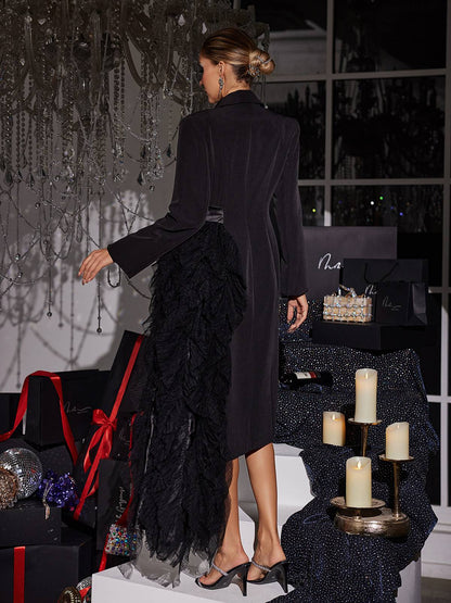 Haban Tulle Trimmed Lapel Coat