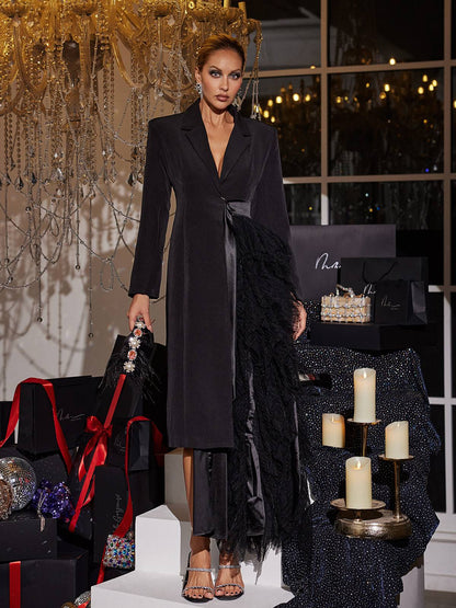 Haban Tulle Trimmed Lapel Coat