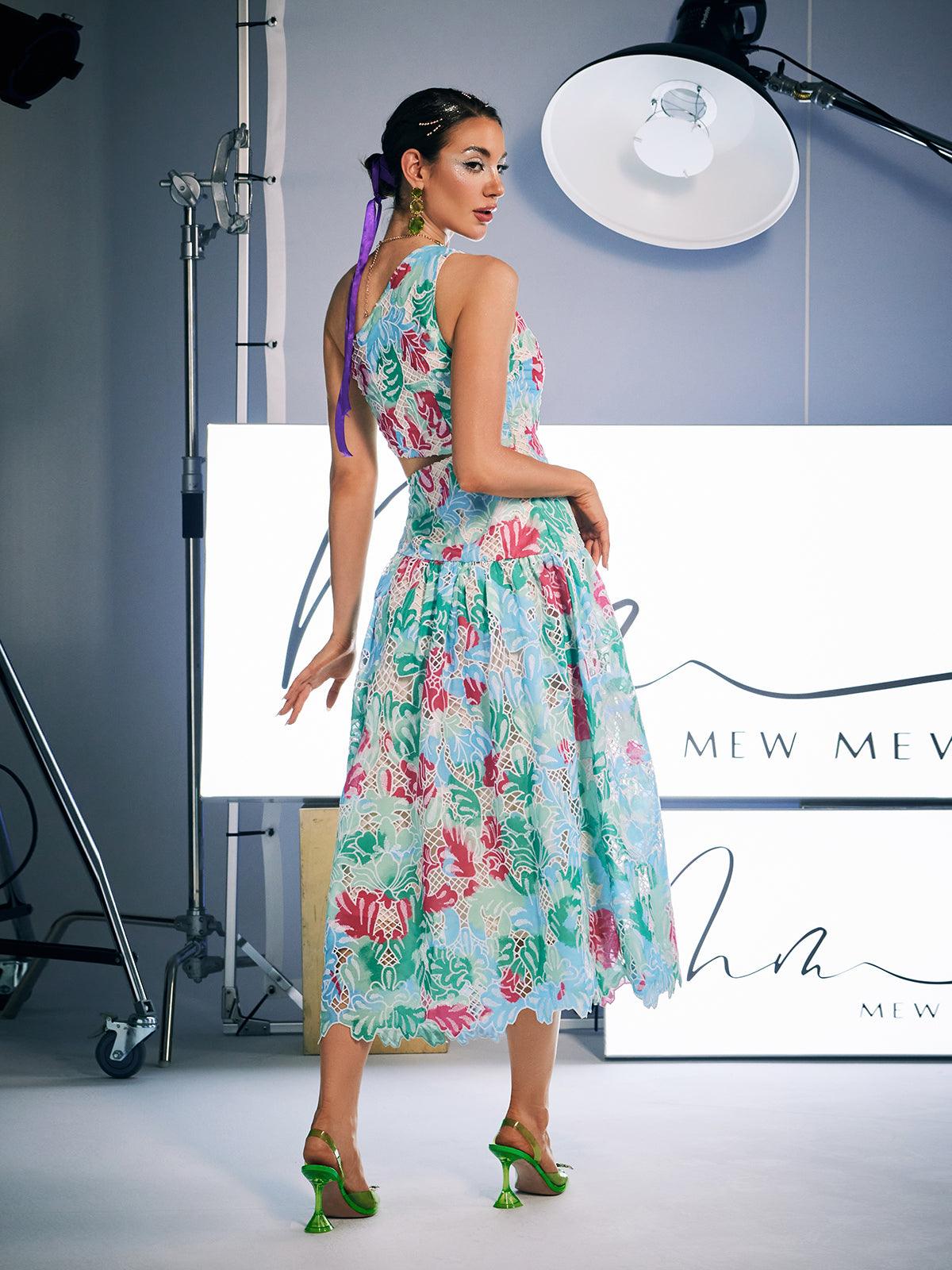 Habib One Shoulder Print Embroidered Dress