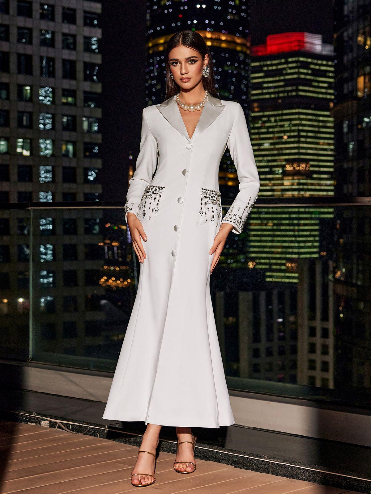 Hassan Rhinestone Blazer Dress In White