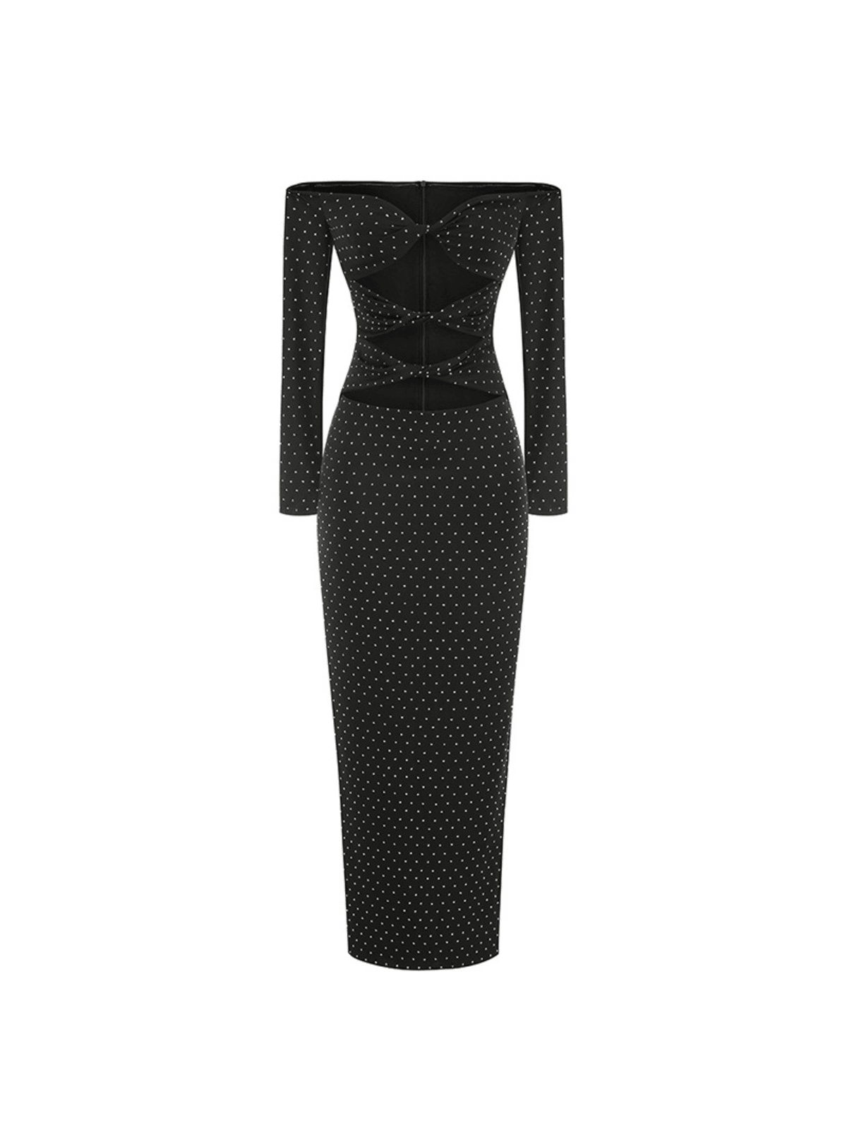 Hedwig Off Shoulder Rhinestone Cutout Maxi Dress