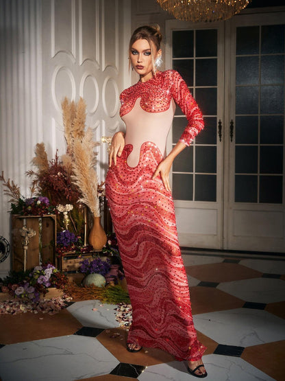 Herman Wave Printed Rhinestone Maxi Dress