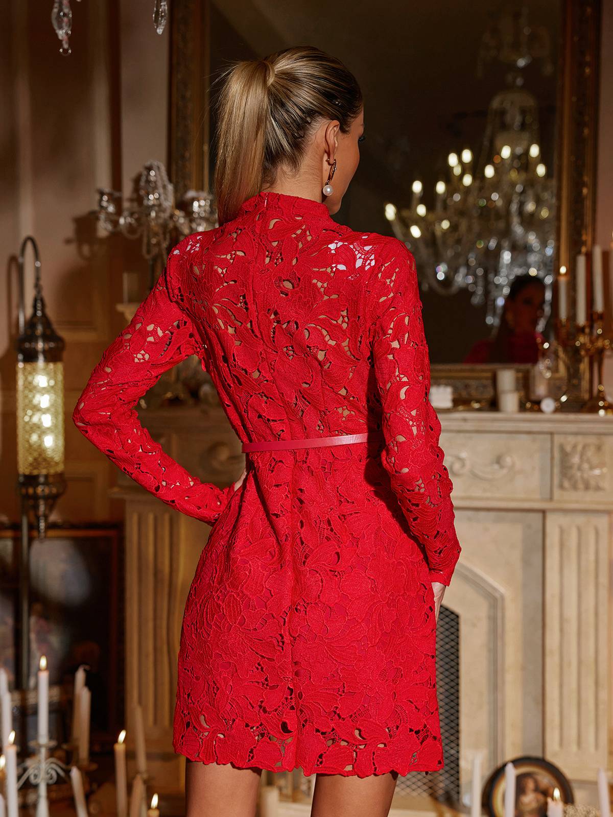 Hwita Long Sleeve Cutout Embroidered Mini Dress