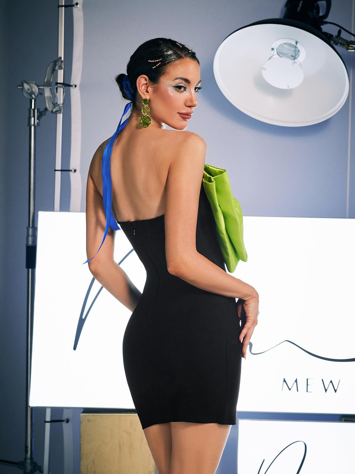 Idony Strapless Bow Crystal Fringe Mini Dress