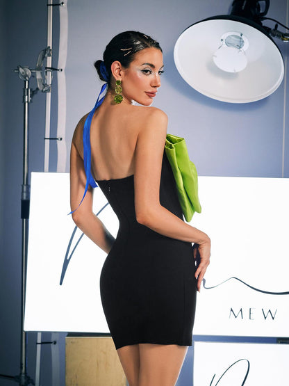 Idony Strapless Bow Crystal Fringe Mini Dress