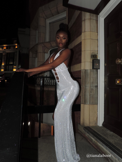 Iduia Backless Cutout Rhinestone Maxi Dress