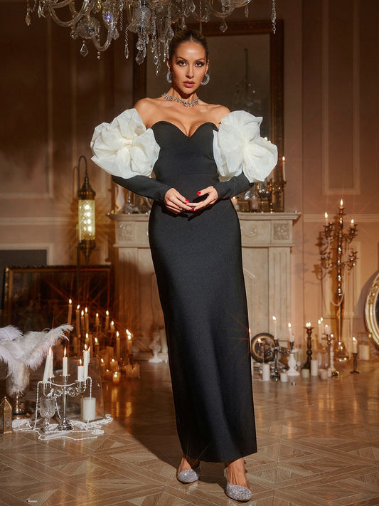 Ifra Off Shoulder Flower Bandage Maxi Dress In Black