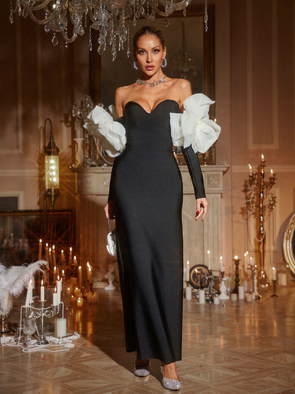 Ifra Off Shoulder Flower Bandage Maxi Dress In Black