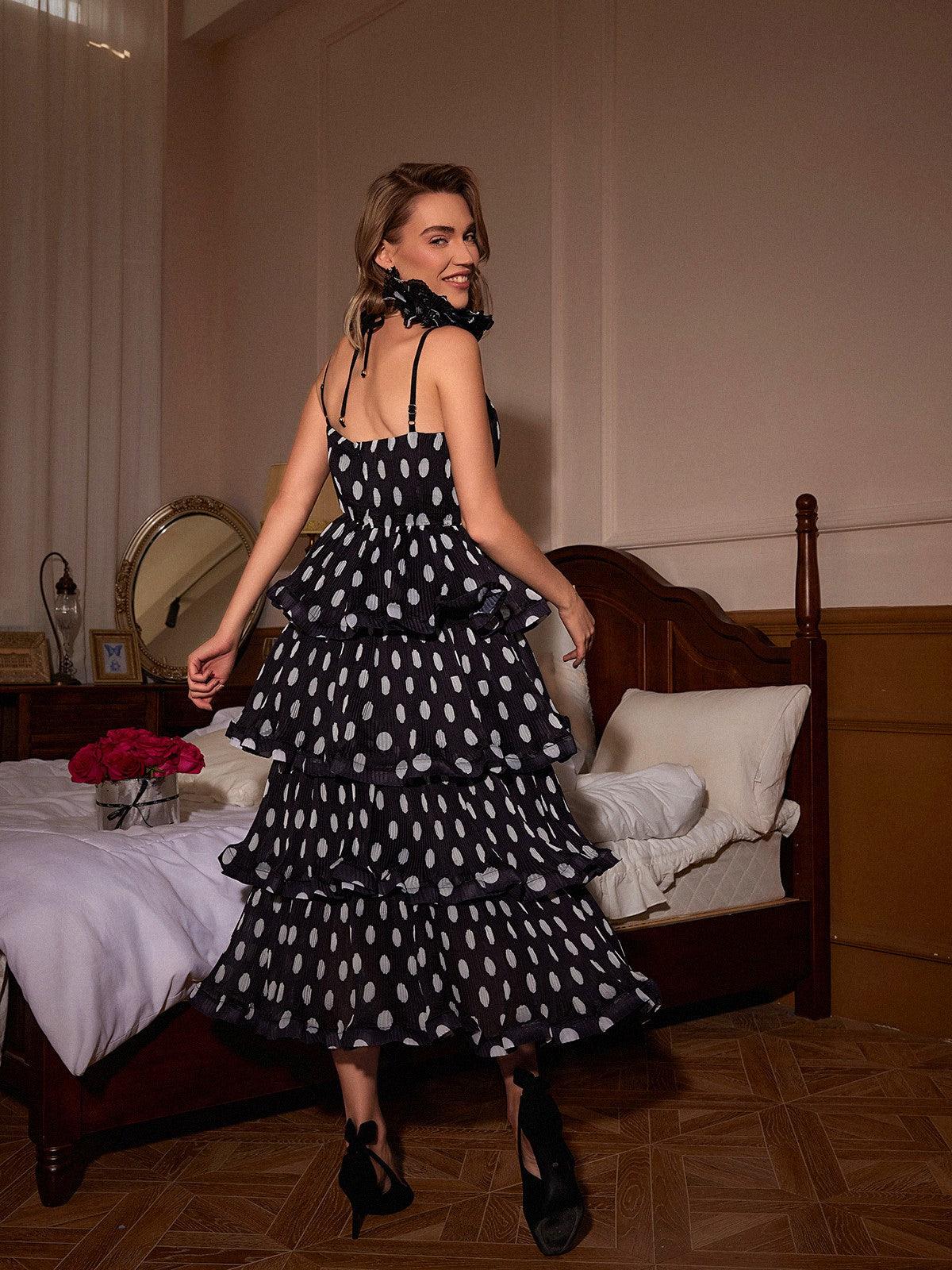 Ilaria Spaghetti Dot Tiered Dress