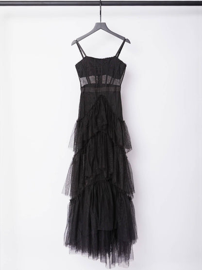 Inaya Mesh Maxi Dress In Black