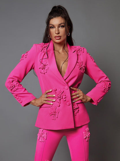 Indiana Floral Embellished Blazer Set In Hot Pink